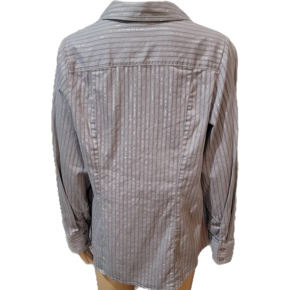 Lane Bryant Gray Button Up with Black And Silver Pinstripe 14 - Picture 4 of 5